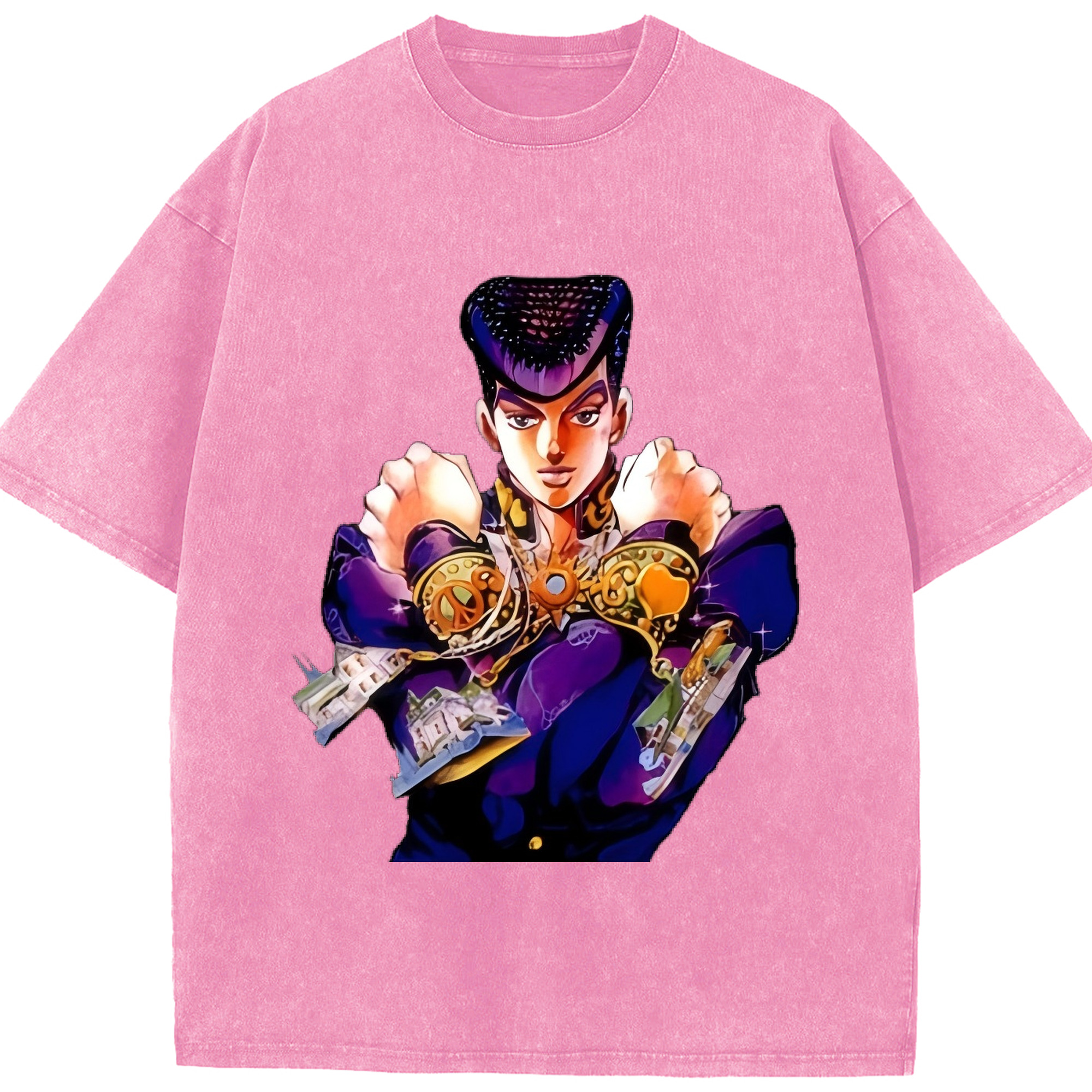 （画像用） ジョジョの奇妙な冒険 ひがしかた じょうすけ JoJo's Bizarre Adventure Higashikata Josuke 綿100% ヴィンテージ風 半袖Tシャツ（フロントプリント）